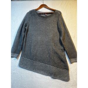 Chico's‎ Sweater Women's Gray Striped Asymmetrical Tunic Large Cotton Blend